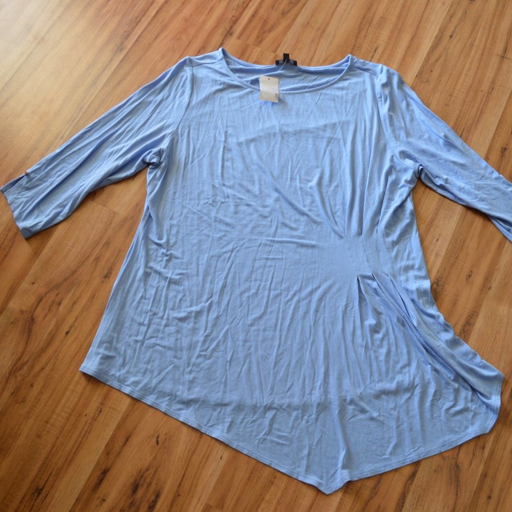 The Limited Powder Blue Asymmetrical Cinch Waist Pleats 3/4 Sleeve Blouse NWT 1X
